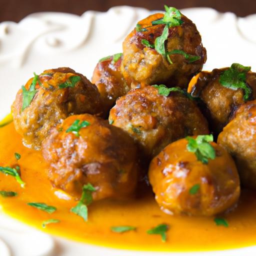 Savor Lamb Meatballs drizzled in Golden Saffron Sauce