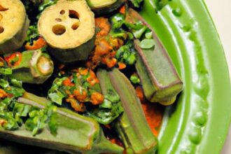 Savoring Plantain Fufu with Rich, Spicy Okra Stew Delight