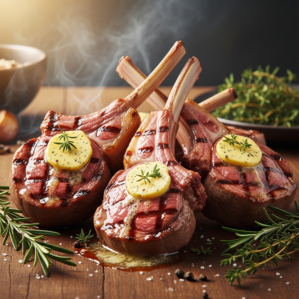 grilled lamb loin chops with garlic herb butter